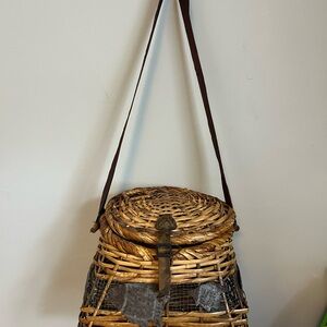 Tan Woven Backpack with Intricate Design